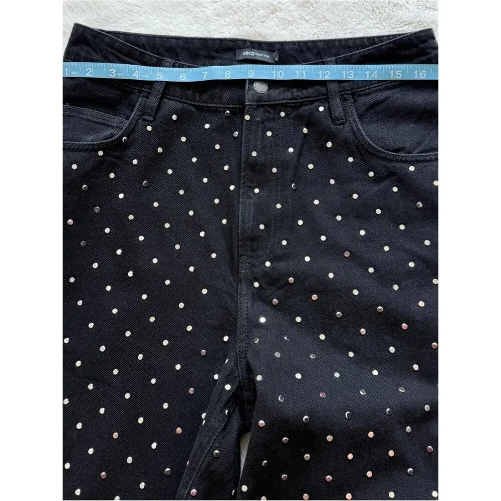 NEW!!! Mango women wide leg jeans with metal studs size 8 US - Picture 5 of 10